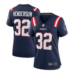Women's New England Patriots #32 TreVeyon Henderson Navy 2025 NFL Draft Game Jersey