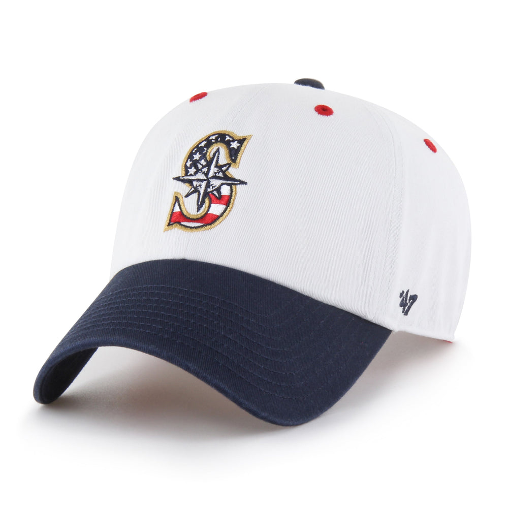 SEATTLE MARINERS PATRIOTIC FLAG FILL '47 CLEAN UP WHITE