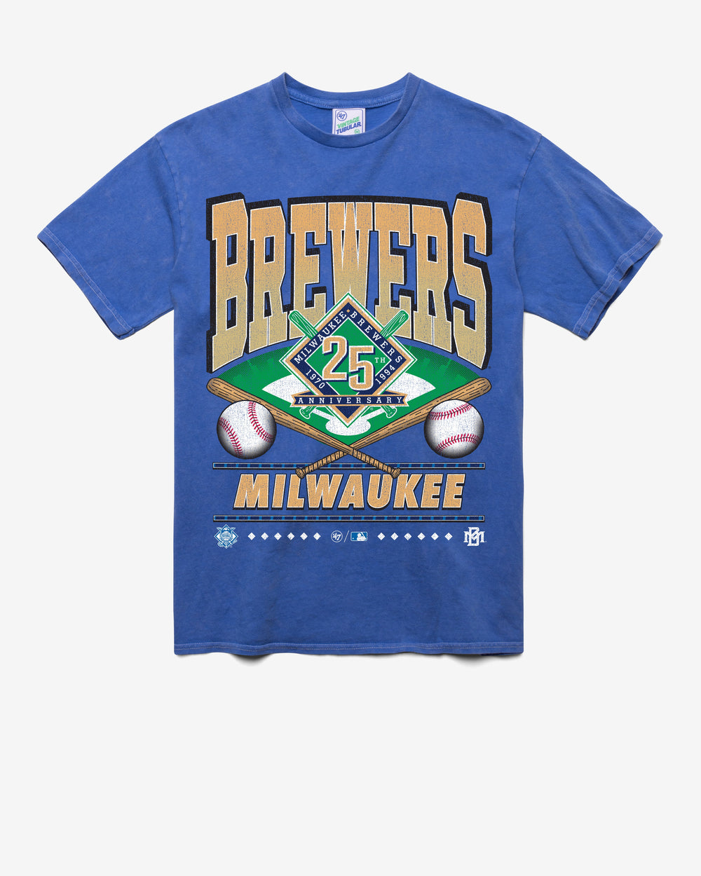MILWAUKEE BREWERS COOPERSTOWN STRAIGHT SHOT VINTAGE '47 TUBULAR TEE DT CALI BLUE