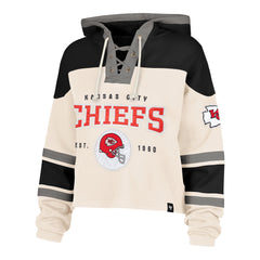 KANSAS CITY CHIEFS CHOP BLOCK CROPPED '47 SUPERIOR LACER HOOD WOMENS CREAM