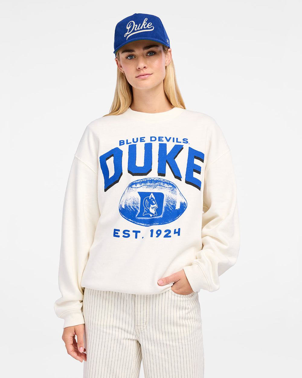 DUKE BLUE DEVILS ARCH CLOUD '47 OVERSIZED CREW WOMENS SANDSTONE