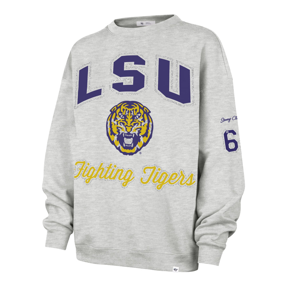 LOUISIANA STATE TIGERS LSU STONEY CLOVER LANE X '47 OVERSIZED GLITTER ARCH CREW WOMENS RELAY GREY