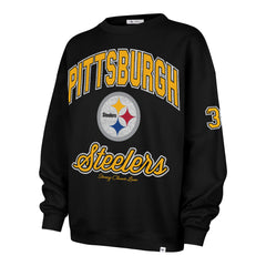PITTSBURGH STEELERS STONEY CLOVER LANE X '47 OVERSIZED GLITTER ARCH CREW WOMENS JET BLACK