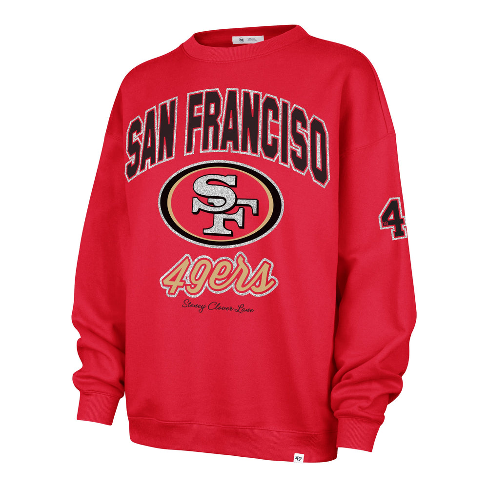 SAN FRANCISCO 49ERS STONEY CLOVER LANE X '47 OVERSIZED GLITTER ARCH CREW WOMENS RED