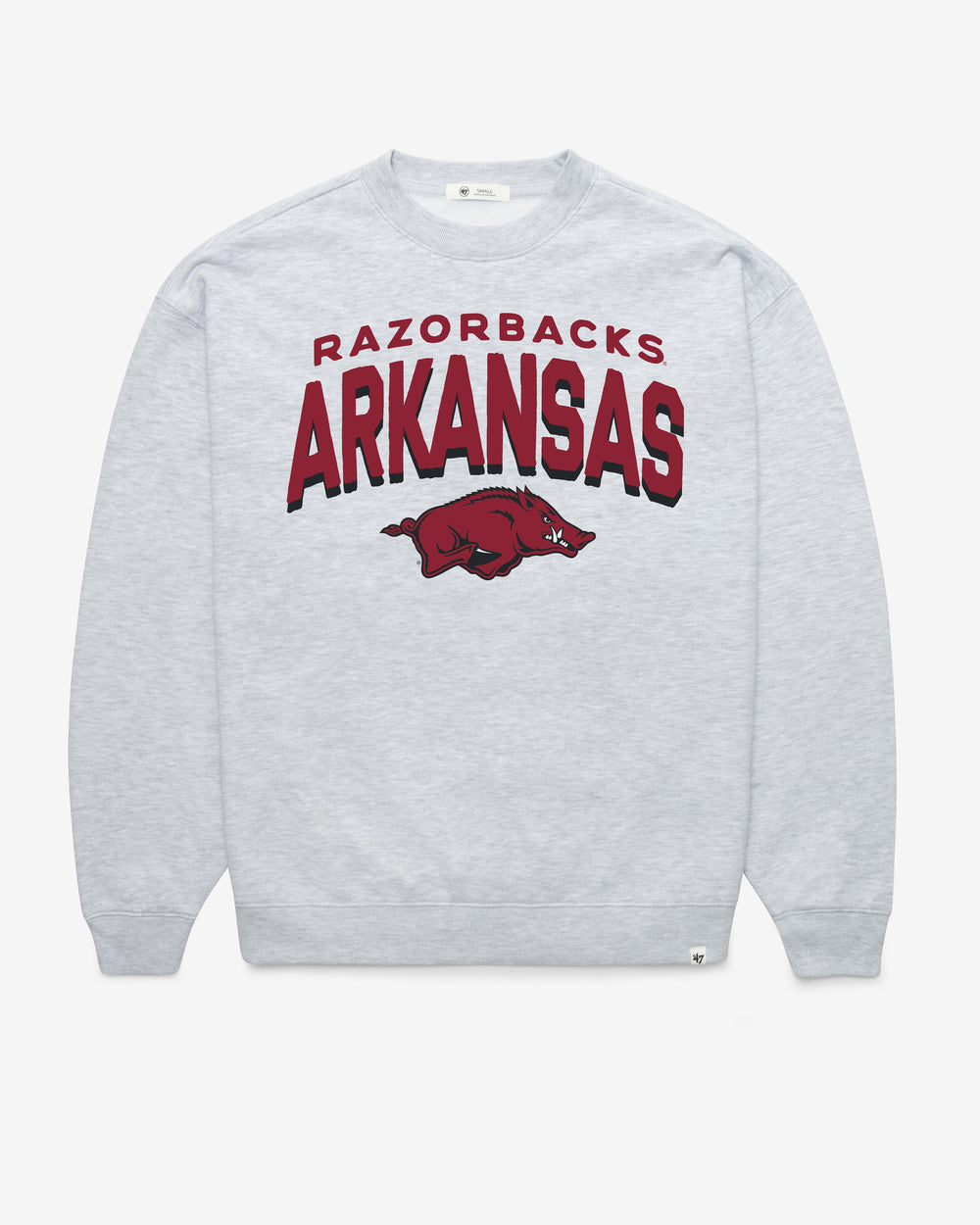 ARKANSAS RAZORBACKS CAMPUS ARCH CLOUD '47 OVERSIZED CREW WOMENS RELAY GREY