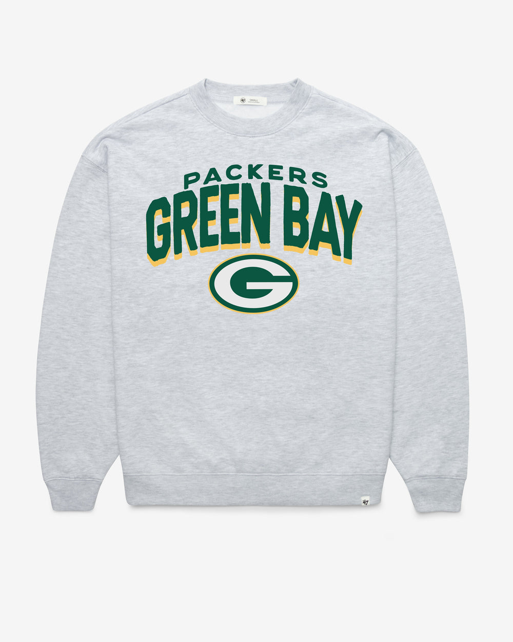 GREEN BAY PACKERS CAMPUS ARCH CLOUD '47 OVERSIZED CREW WOMENS RELAY GREY