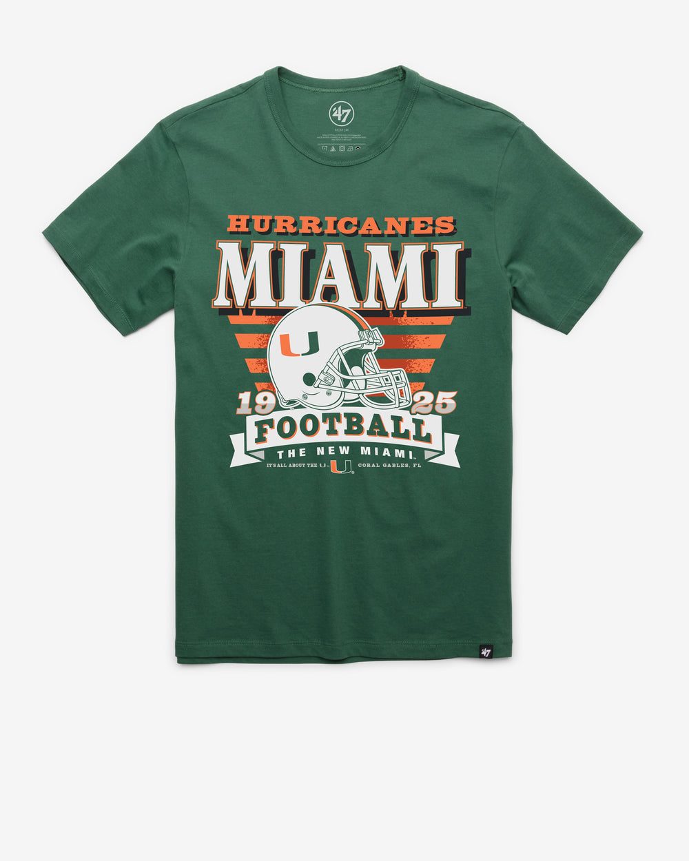 MIAMI HURRICANES STRIPE SPLASH '47 FRANKLIN TEE ELM GREEN