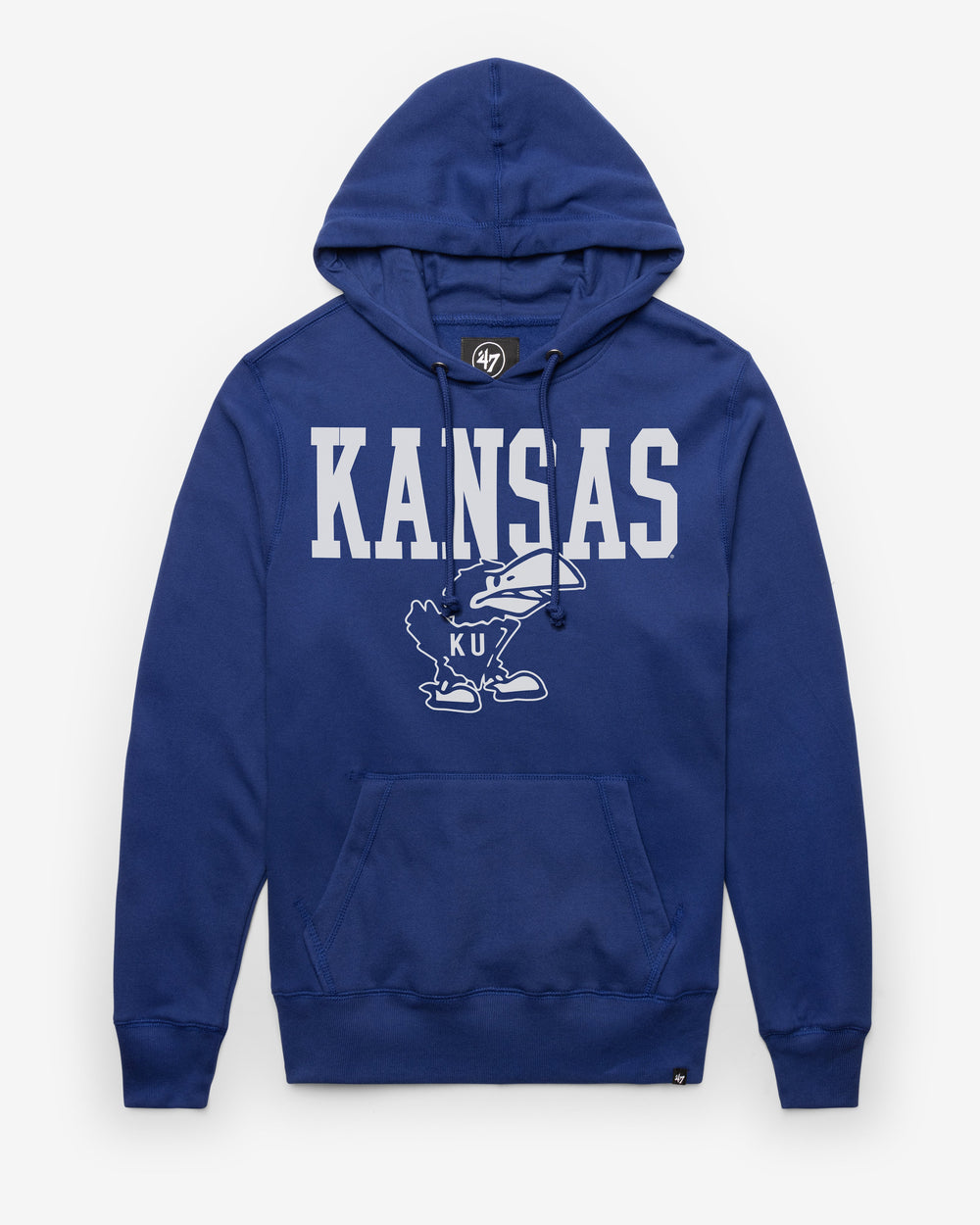 KANSAS JAYHAWKS VINTAGE STRAIGHT BLOCK '47 HEADLINE HOOD ROYAL