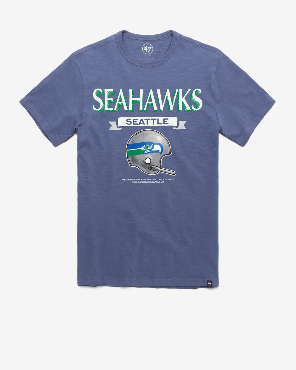 SEATTLE SEAHAWKS HISTORIC LONG HAUL '47 SCRUM TEE BLEACHER BLUE