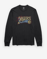 PHILADELPHIA 76ERS HARDWOOD CLASSICS PREMIER '47 FRANKLIN LONG SLEEVE TEE FLINT BLACK