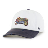 PHILADELPHIA 76ERS HARDWOOD CLASSICS WORN SCRIPT '47 CLEAN UP MF MID FIT WHITE