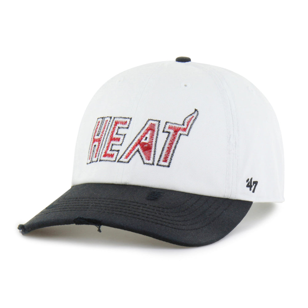 MIAMI HEAT HARDWOOD CLASSICS WORN SCRIPT '47 CLEAN UP MF MID FIT WHITE