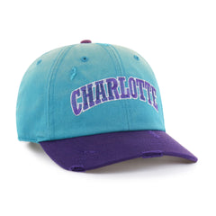CHARLOTTE HORNETS HARDWOOD CLASSICS WORN SCRIPT '47 CLEAN UP MF MID FIT NEPTUNE