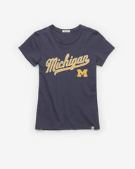 MICHIGAN WOLVERINES TAIL SWEEP '47 FRANKIE TEE WOMENS ATLAS BLUE