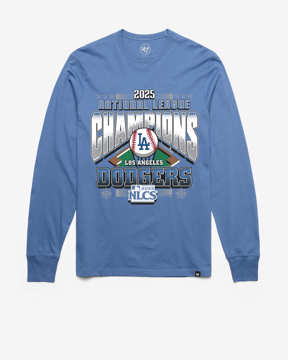 LOS ANGELES DODGERS 2025 NATIONAL LEAGUE CHAMPIONS '47 FRANKLIN LONG SLEEVE TEE CADET BLUE