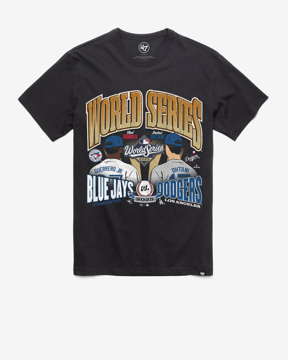 TORONTO BLUE JAYS / LOS ANGELES DODGERS DUELING WORLD SERIES ID '47 FRANKLIN TEE FLINT BLACK
