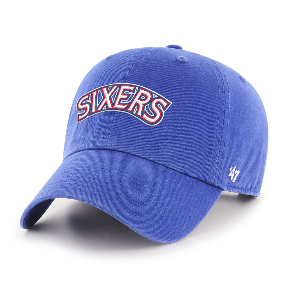 PHILADELPHIA 76ERS HARDWOOD CLASSICS SCRIPT '47 CLEAN UP ROYAL
