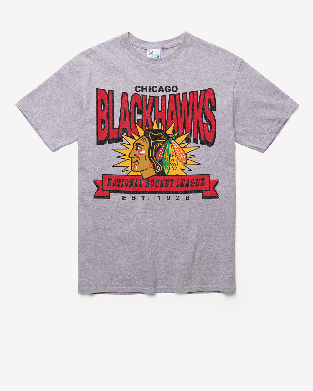 CHICAGO BLACKHAWKS TWELVE SIX VINTAGE '47 TUBULAR TEE DT ATHLETIC HEATHER