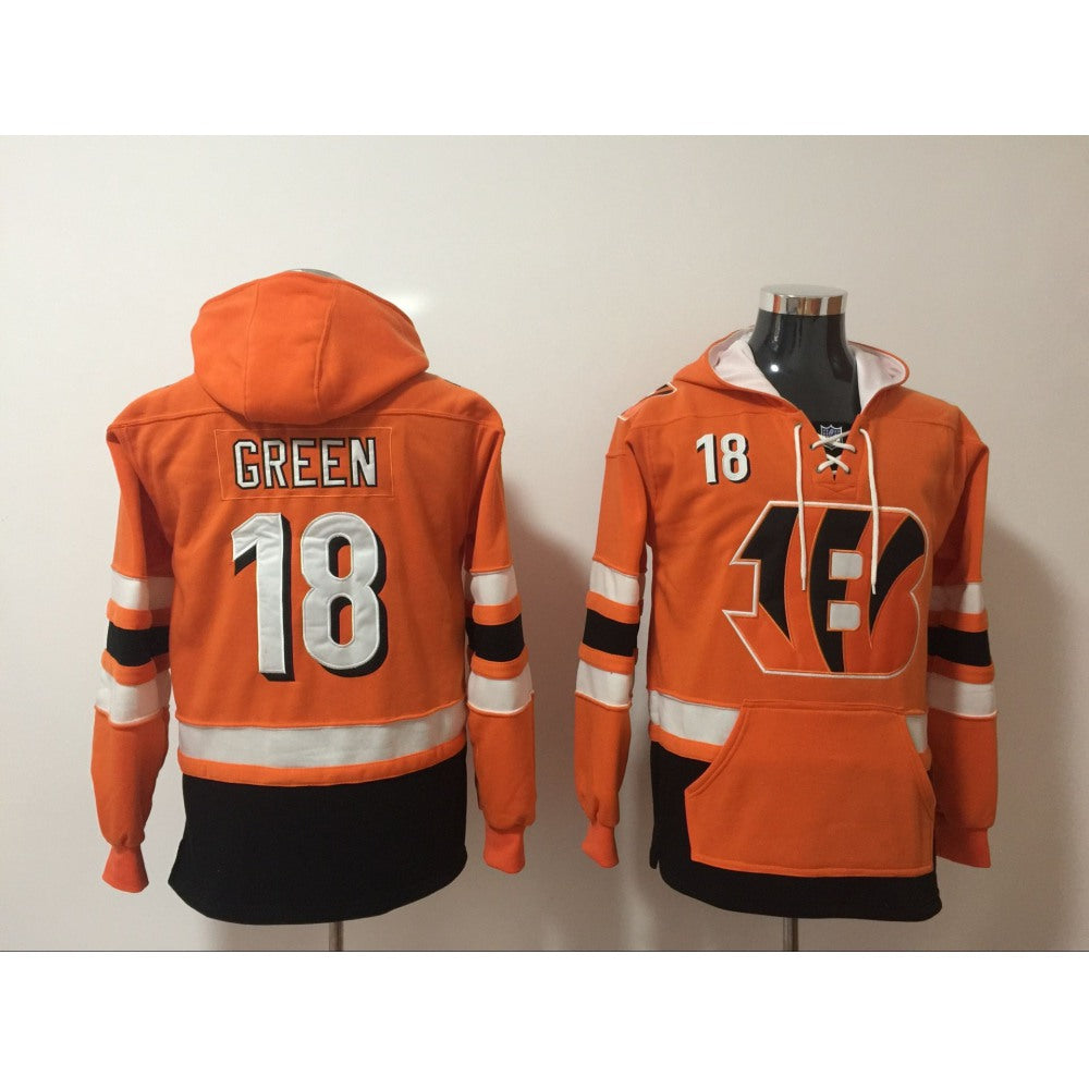 Men's Cincinnati Bengals #18 A.J. Green Orange All Stitched NFL Hoodie Sweatshirt 