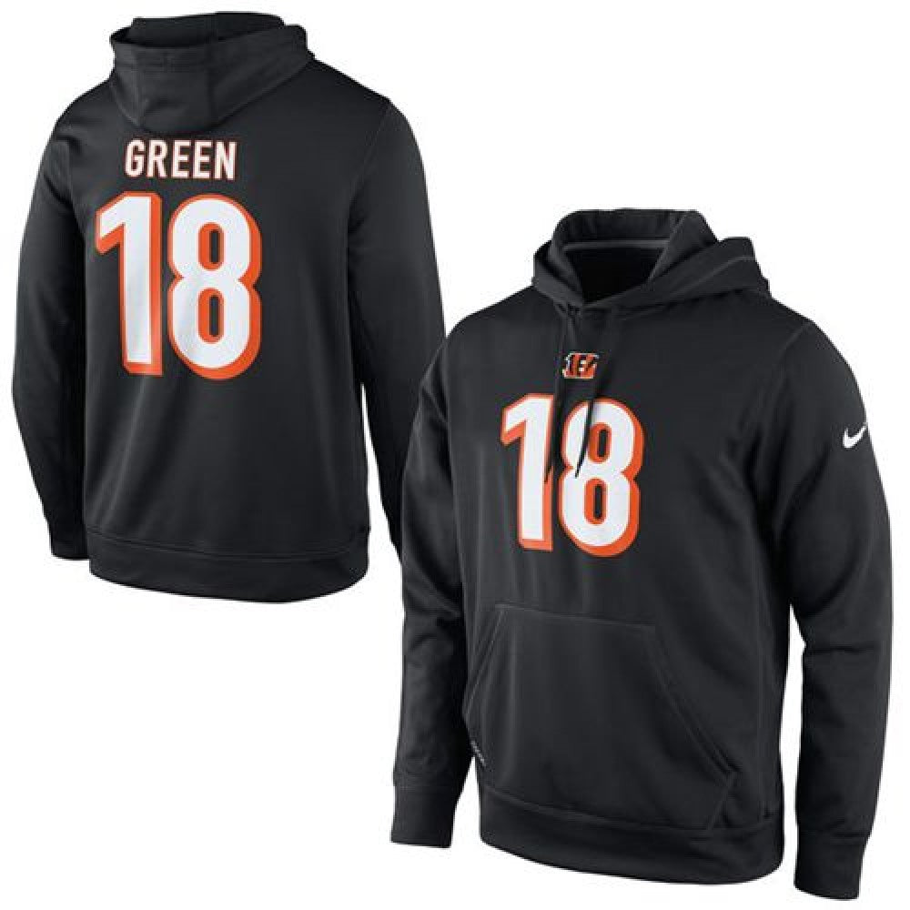 Bengals #18 A.J. Green Black Player Pullover Performance NFL Hoodie 
