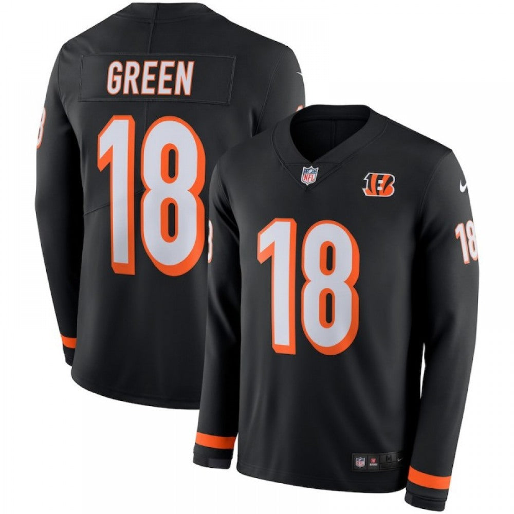 Men's Cincinnati Bengals #18 A.J. Green Black Therma Long Sleeve Stitched NFL Jersey 