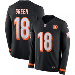 Men's Cincinnati Bengals #18 A.J. Green Black Therma Long Sleeve Stitched NFL Jersey 