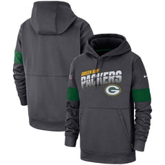 Men's Green Bay Packers 2019 Anthracite 100th Season Sideline Team Logo Performance Pullover Hoodie 