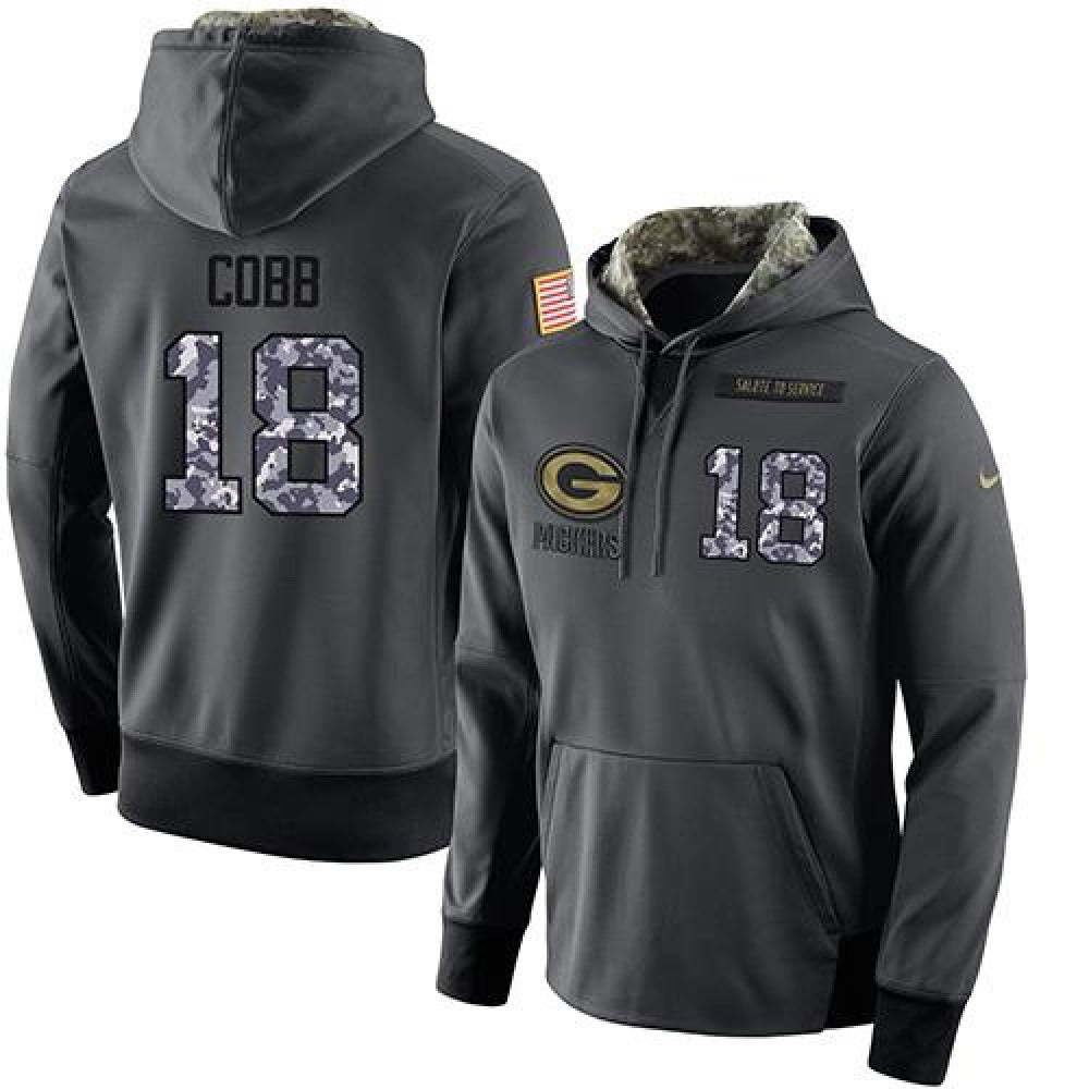 NFL Men's Green Bay Packers #18 Randall Cobb Stitched Black Anthracite Salute to Service Player Performance Hoodie 