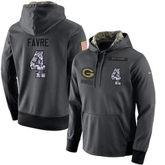 NFL Men's Green Bay Packers #4 Brett Favre Stitched Black Anthracite Salute to Service Player Performance Hoodie 
