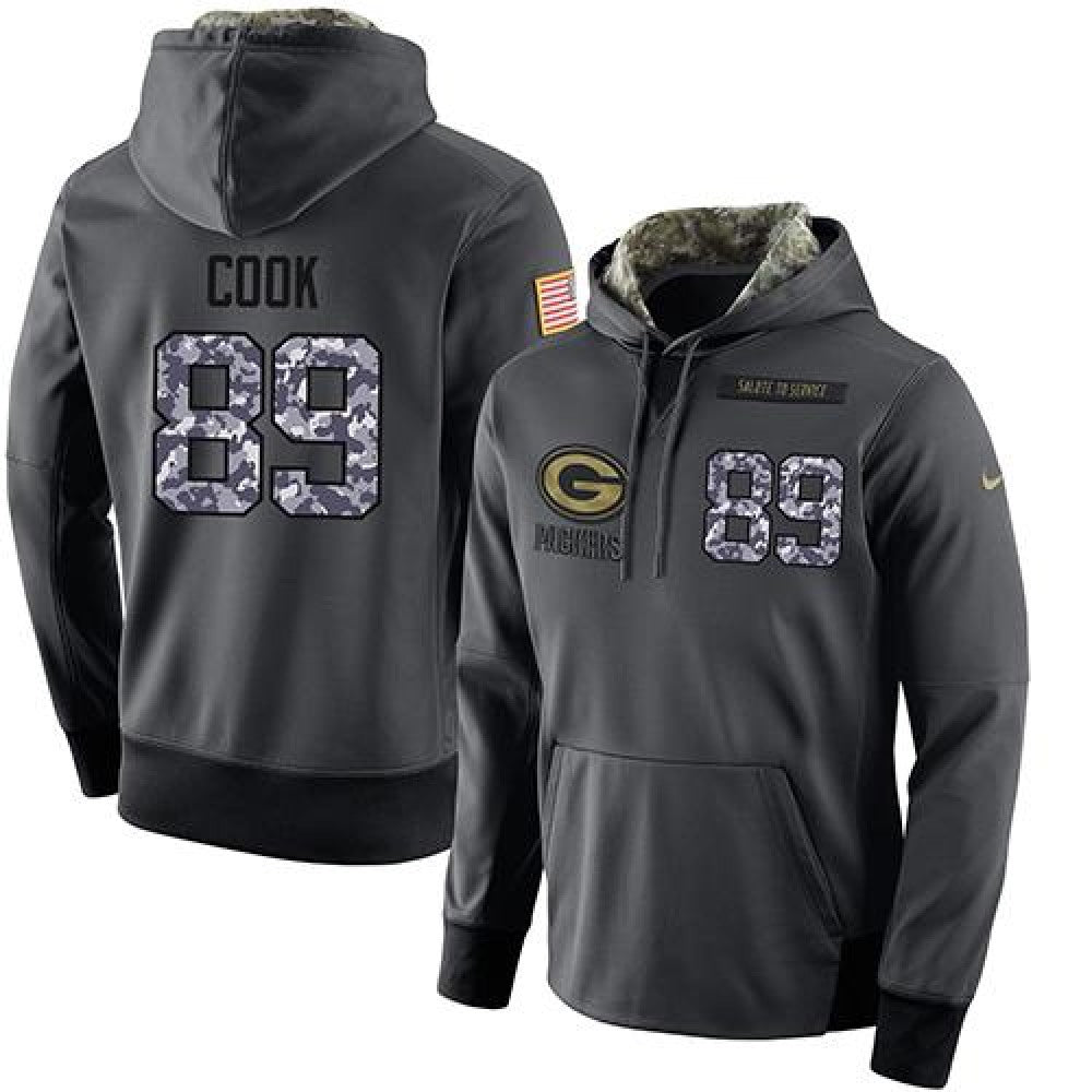NFL Men's Green Bay Packers #89 Jared Cook Stitched Black Anthracite Salute to Service Player Performance Hoodie 