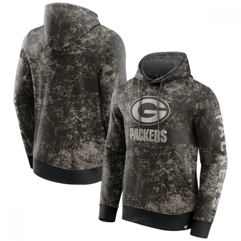 Men's Green Bay Packers Black/Gray Blackout Tonal Pullover Hoodie 