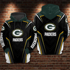 Men's Green Bay Packers Black/Green 3D All Over Print Pullover Hoodie 