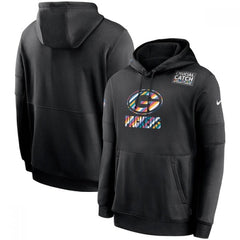Men's Green Bay Packers 2020 Black Crucial Catch Sideline Performance Pullover Hoodie 