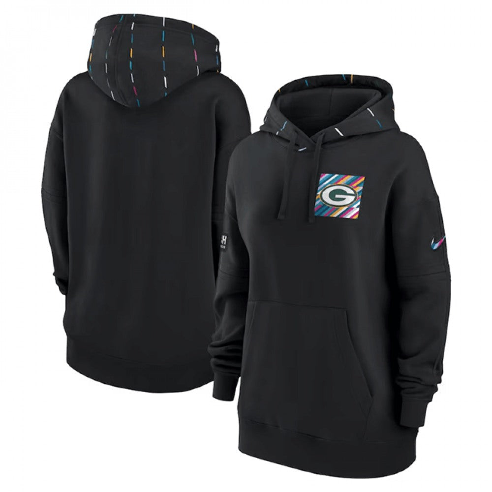 Women's Green Bay Packers Black 2023 Crucial Catch Club Pullover Hoodie(Run Small) 
