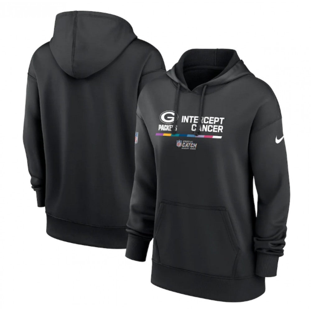 Women's Green Bay Packers 2022 Black NFL Crucial Catch Therma Performance Pullover Hoodie(Run Small) 