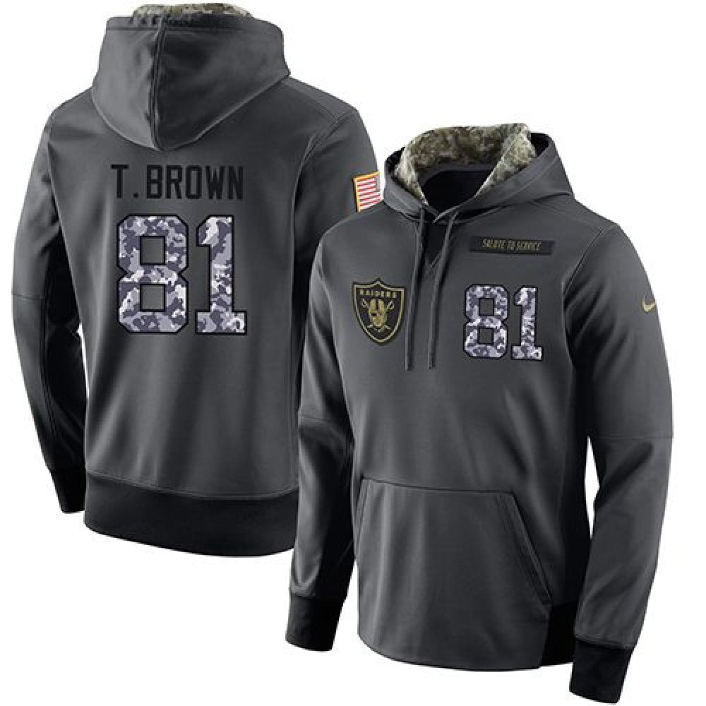 NFL Men's Oakland Raiders #81 Tim Brown Stitched Black Anthracite Salute to Service Player Performance Hoodie 