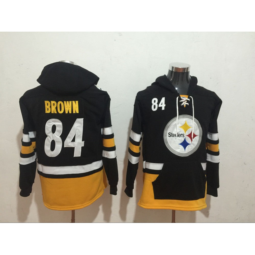 Men's Pittsburgh Steelers #84 Antonio Brown Black All Stitched NFL Hoodie Sweatshirt 