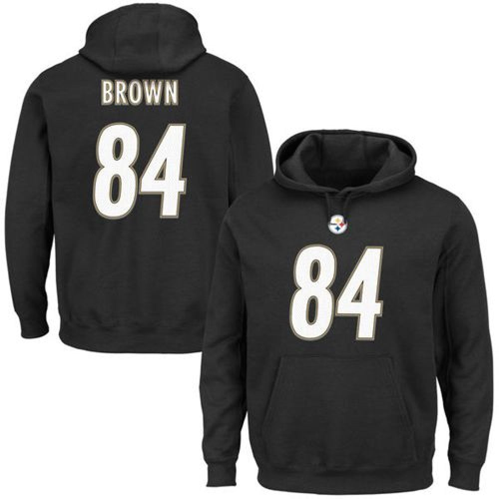 Steelers #84 Antonio Brown Black Majestic Eligible Receiver II Name & Number NFL Hoodie 