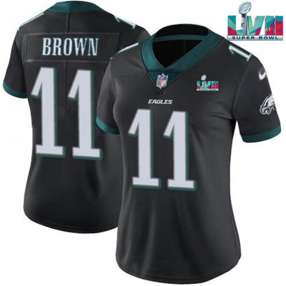 Women's Philadelphia Eagles #11 A.J. Brown Black Super Bolw LVII Patch Vapor Untouchable Limited Stitched Football Jersey(Run Small) 