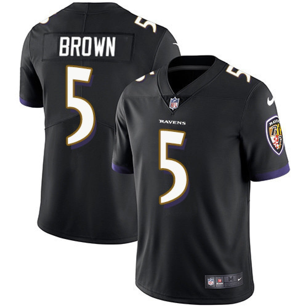 Men's Baltimore Ravens #5 Marquise Brown Black Stitched Football Jersey 