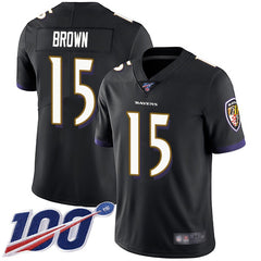 Men's Baltimore Ravens #15 Marquise Brown Black 2019 100th Season Vapor Untouchable Limited NFL Jersey 