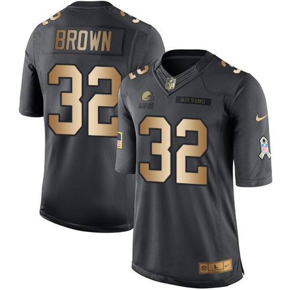 Browns #32 Jim Brown Black Men's Stitched NFL Limited Gold Salute To Service Jersey 