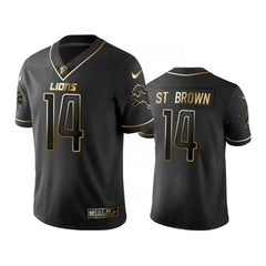 Men's Detroit Lions #14 Amon-Ra St. Brown Black Gold Edition Stitched Jersey 
