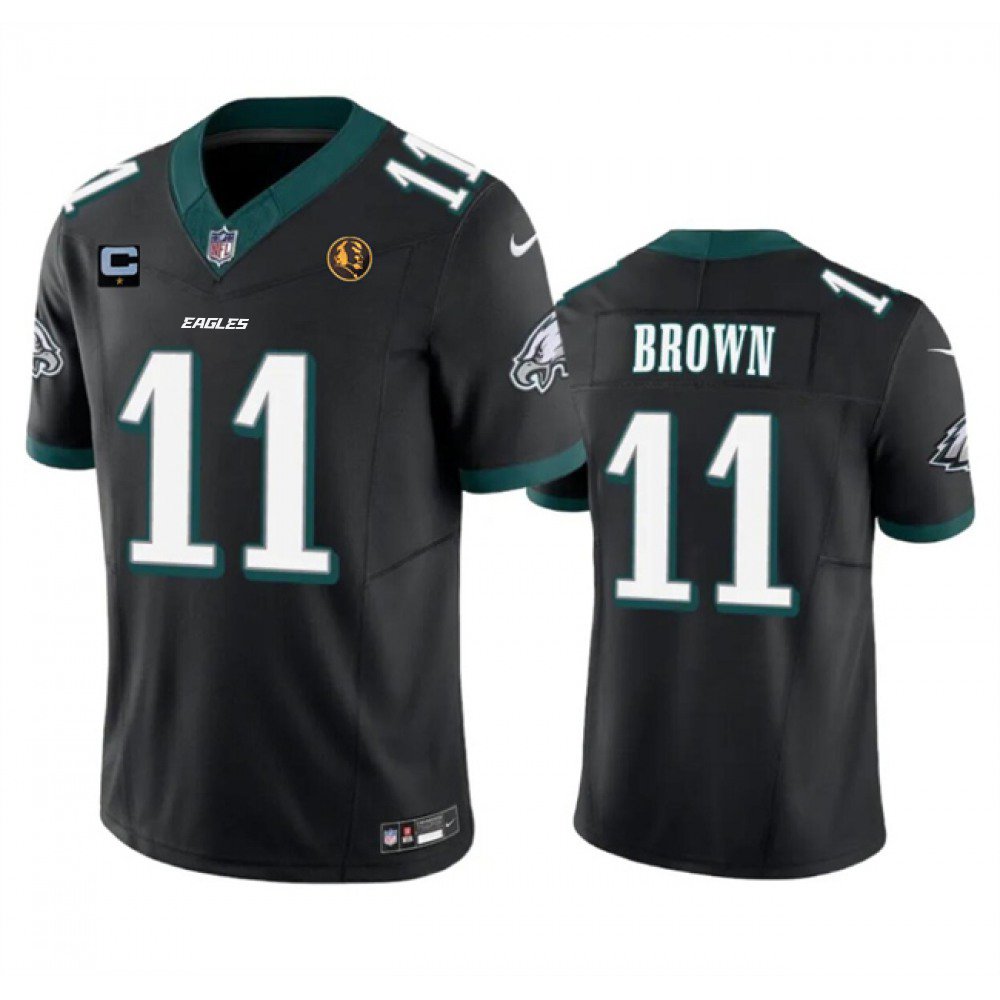 Men's Philadelphia Eagles #11 A. J. Brown Black 2023 F.U.S.E. With 1-star C Patch And John Madden Patch Vapor Limited Stitched Football Jersey 