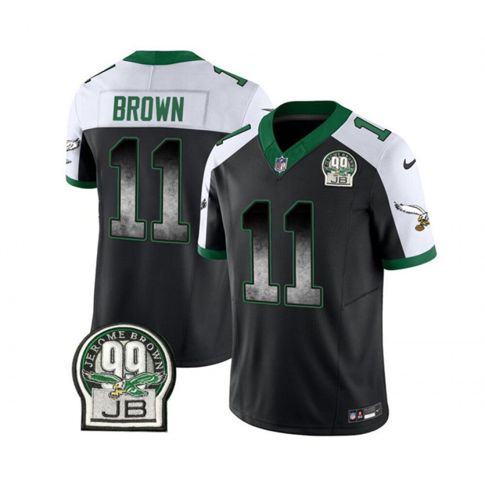 Men's Philadelphia Eagles #11 A. J. Brown Black/White 2023 F.U.S.E. Throwback Vapor Untouchable Limited Stitched Football Jersey 