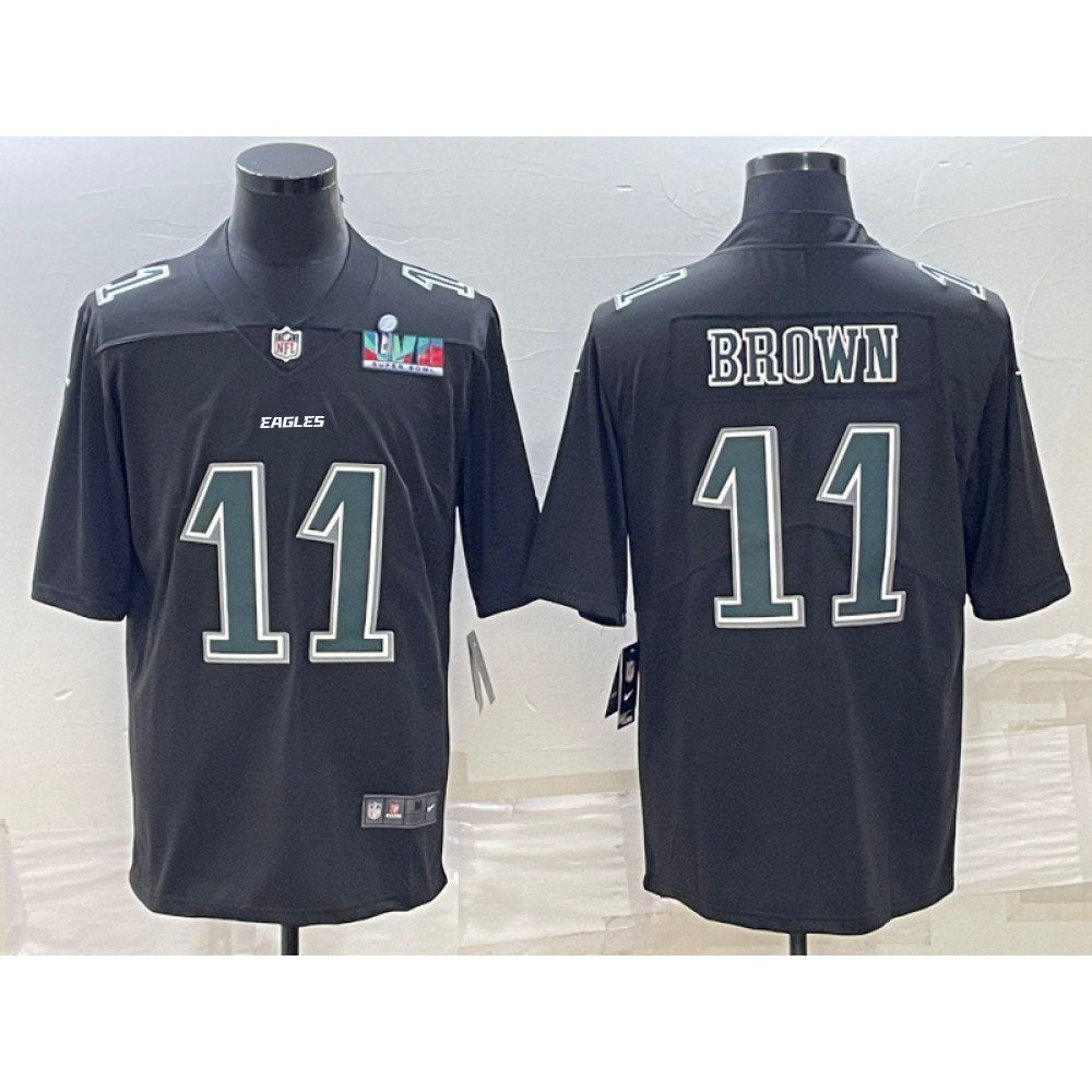 Men's Philadelphia Eagles #11 A.J. Brown Black Green Super Bowl LVII Patch Vapor Untouchable Limited Stitched Jersey 