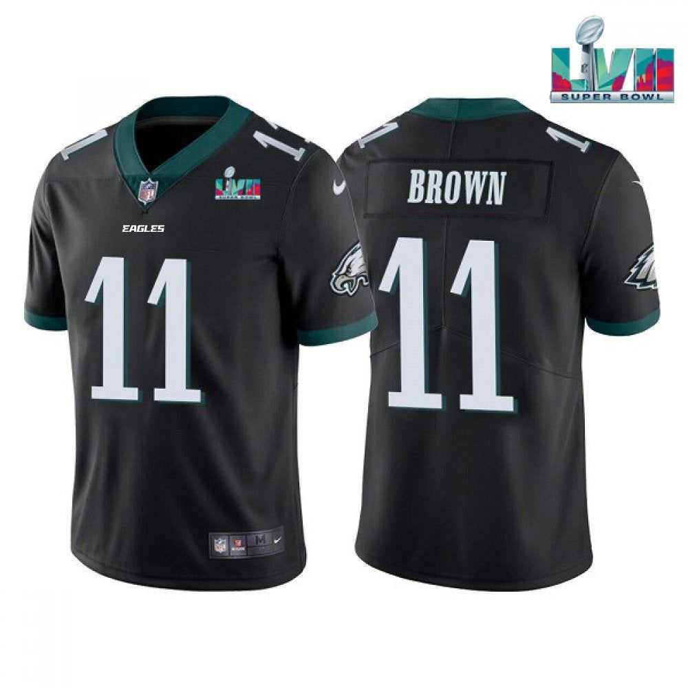 Men's Philadelphia Eagles #11 A.J. Brown Black Super Bowl LVII Patch Vapor Untouchable Limited Stitched Jersey 