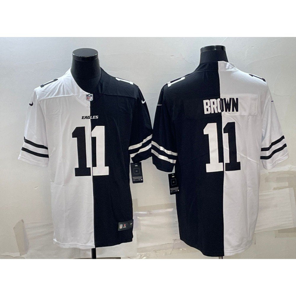 Men's Philadelphia Eagles #11 A.J. Brown Black & White Split Limited Stitched Jersey 