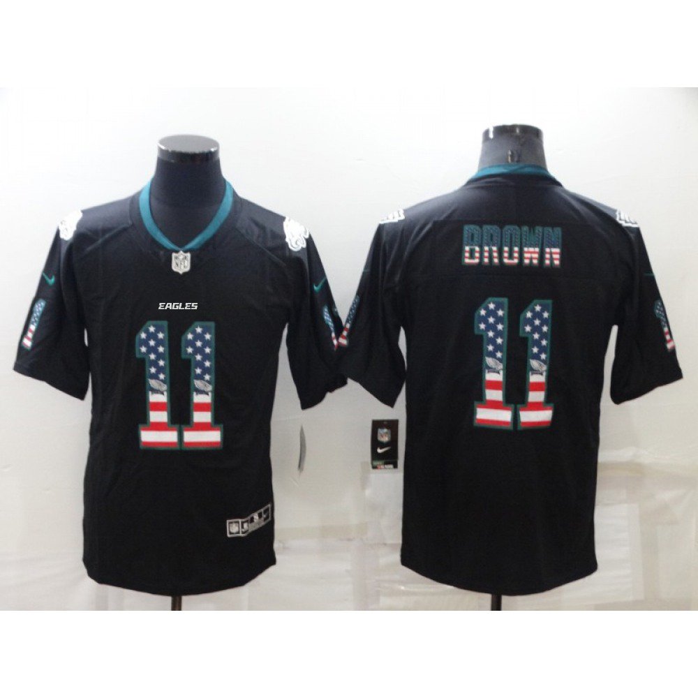 Men's Philadelphia Eagles #11 A. J. Brown Black USA Flag Color Rush Limited Stitched Jersey 