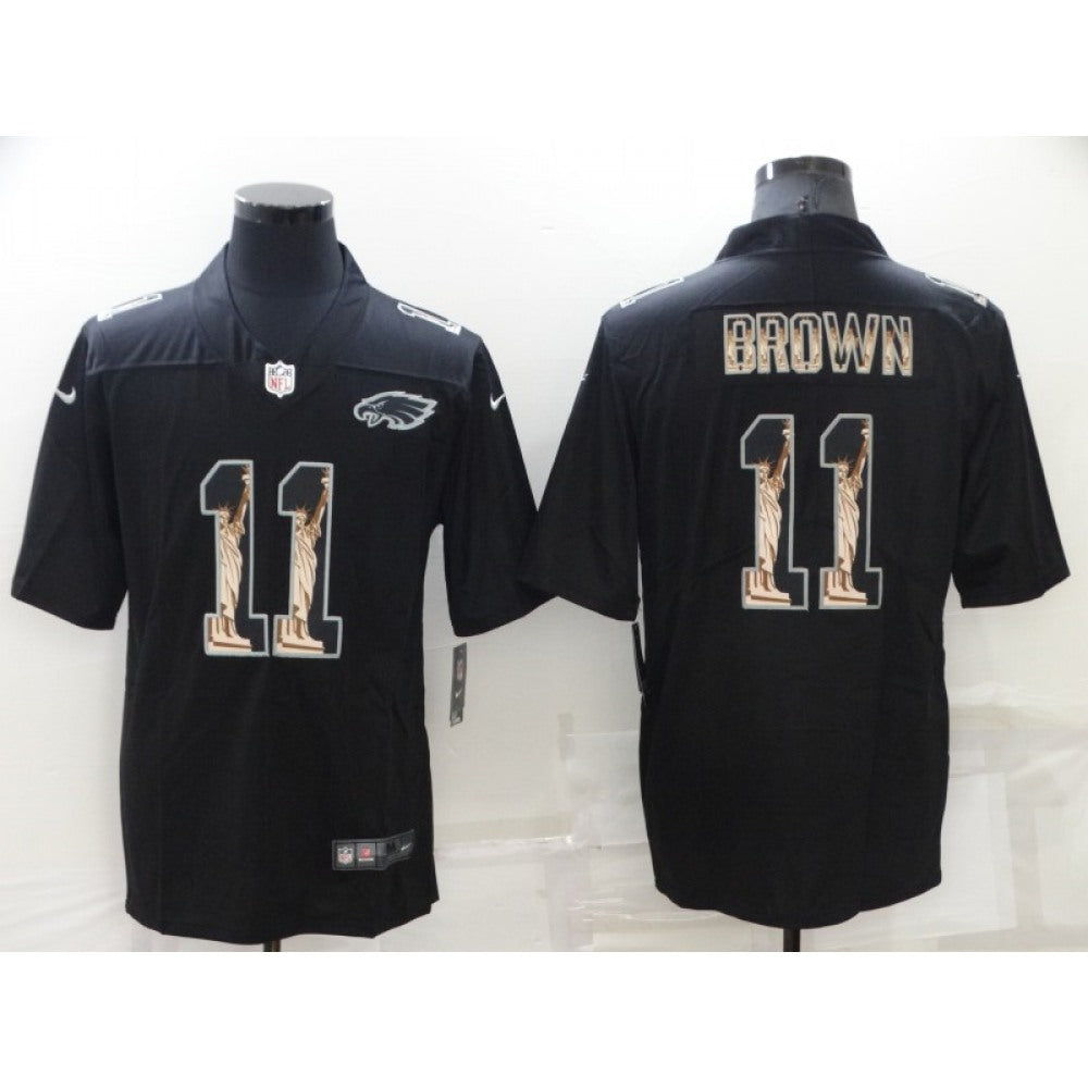 Men's Philadelphia Eagles #11 A. J. Brown Black Statue of Liberty Limited Stitched Jersey 